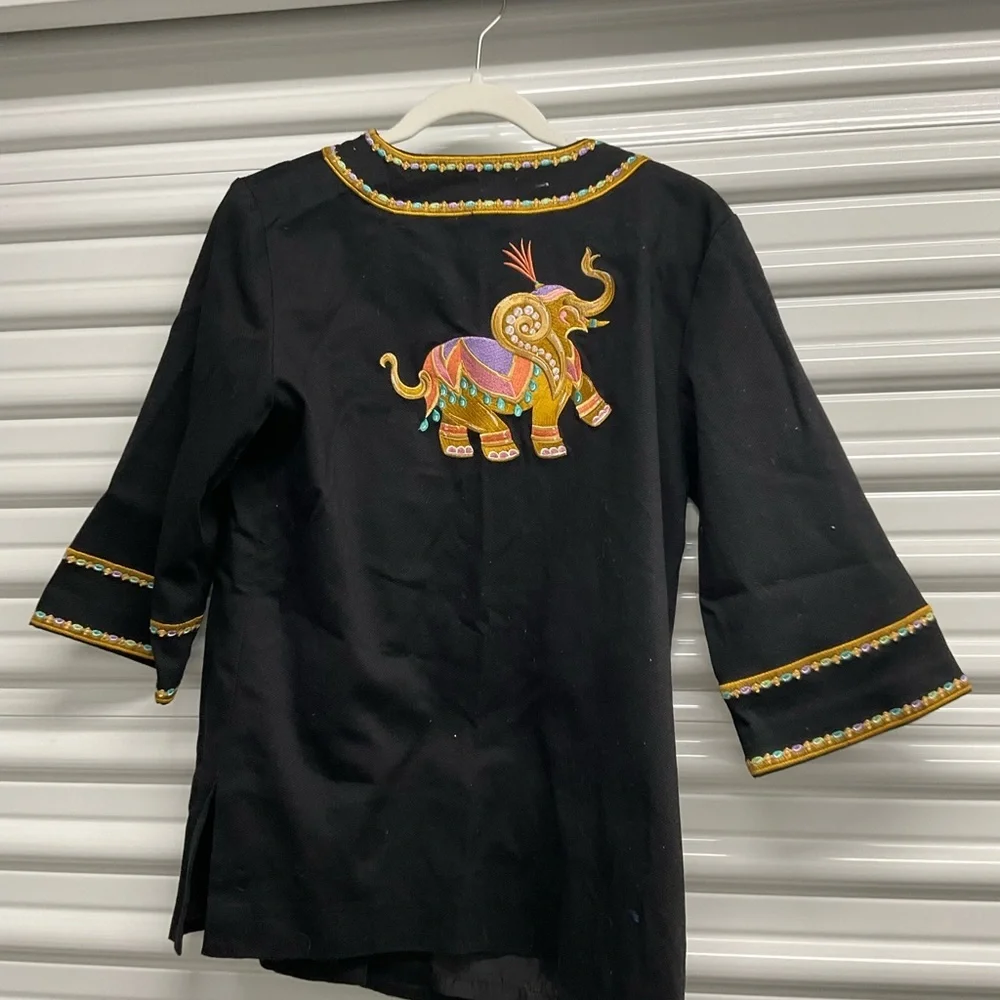 Bob Mackie Black Jacket with Colorful Elephant Embroidery Size XS - Picture 2 of 2